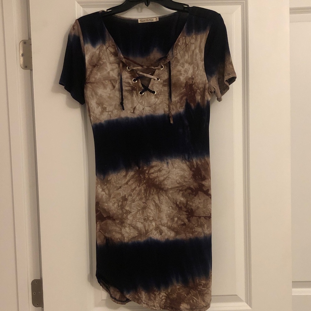 Lush Black and Brown Tie-Dye Lace-Up Top
